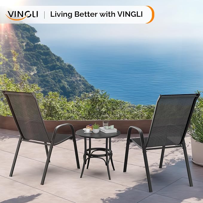 VINGLI Patio Chairs Set of 8 – Stackable Outdoor Dining Chairs - Image 4