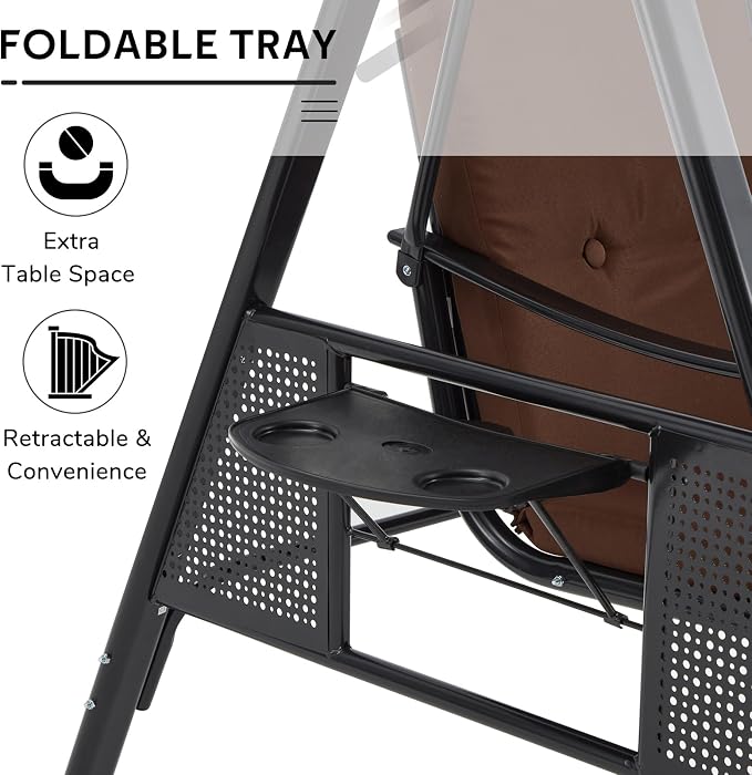 U-MAX 3-Seat Porch Swing Chair Steel Frame, Patio Swing Chair - Image 3
