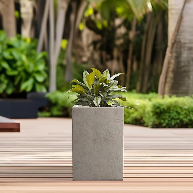 Kante 12.6" H Tall Rectangular Concrete Planters, Outdoor Indoor Lightweight - Image 4
