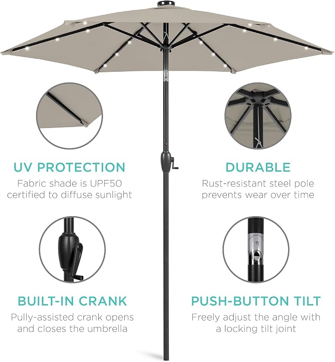 Best Choice Products 7.5ft Outdoor Solar Market Table Patio Umbrella - Image 5