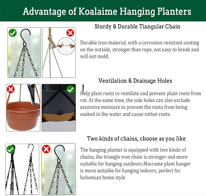 2 Pack Hanging Planters Set, 10 Inch Indoor Outdoor Hanging Plant Pot Basket - Image 6