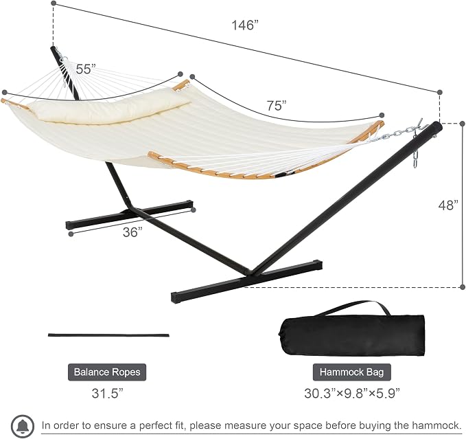 Outdoor Hammock with Stand Included, Two Person Hammock with Curved Spreader Bar - Image 6