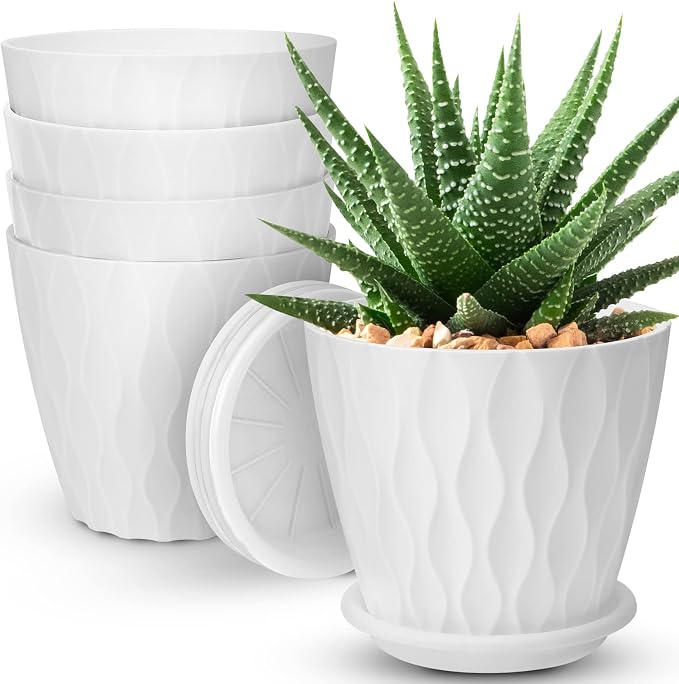 6 inch Plant Pots, 5 Pack Flower Pots Outdoor Indoor, Planters by AFamilyofGardenLovers