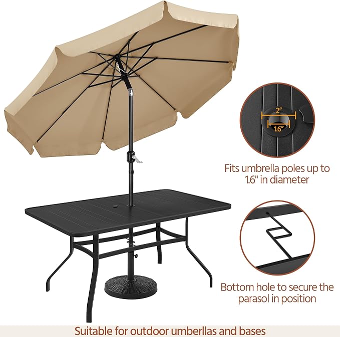 Yaheetech Outdoor Dining Table for 6 People, Rectangle Metal Slatted Patio Table - Image 3