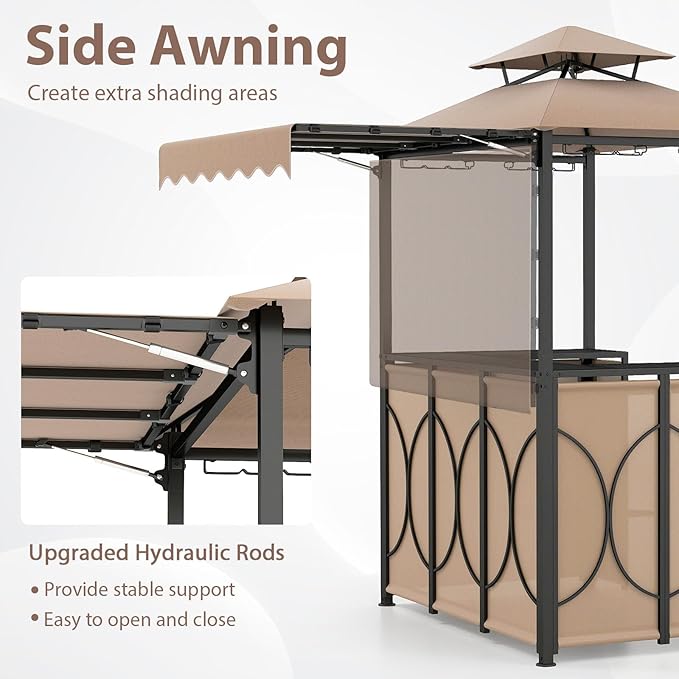 Tangkula 3 Piece Patio Bar Set, Grill Gazebo & 2 Foldable Bar Stools - Image 6