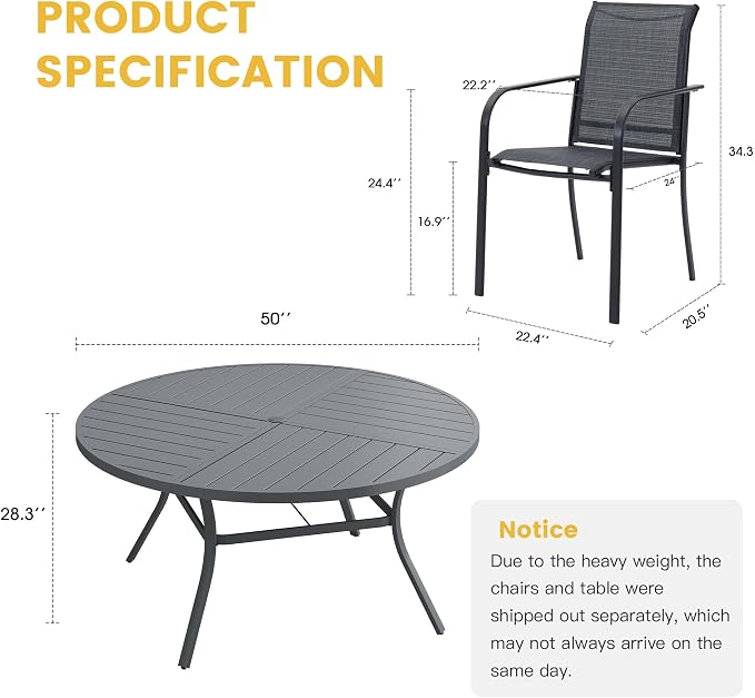 VICLLAX Patio Table and Chair Set of 6, All Weather Metal Round Outdoor Dining - Image 7