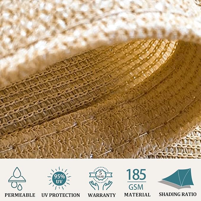 Shade&Beyond 8'x10' Sun Shade Sails Canopy Rectangle Sand 185GSM Shade Sail - Image 3