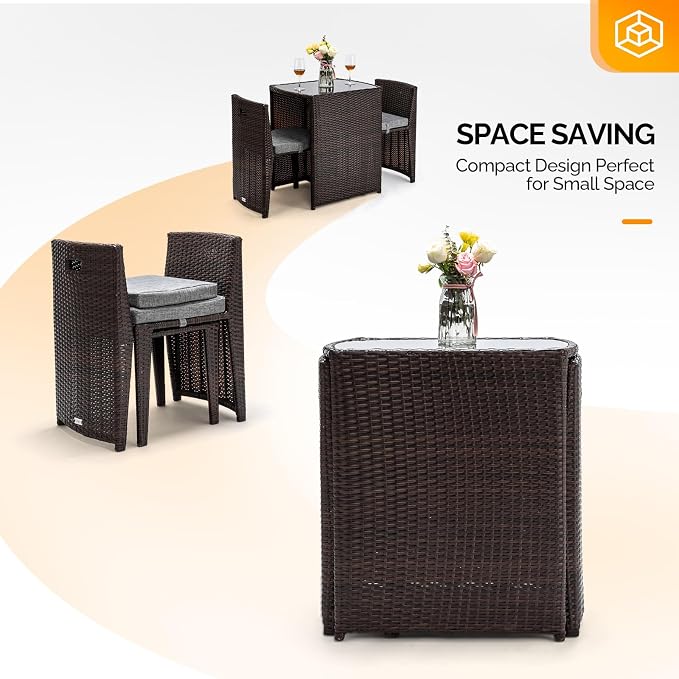 Bonnlo 3 PCS Wicker Outdoor Patio Bistro Set, Patio Furniture Set - Image 2