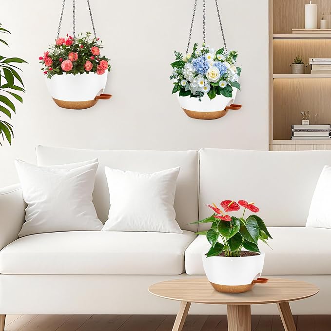 10 inch Hanging Planters for Indoor Plants, 3 Pack Self-Watering Hanging - Image 7