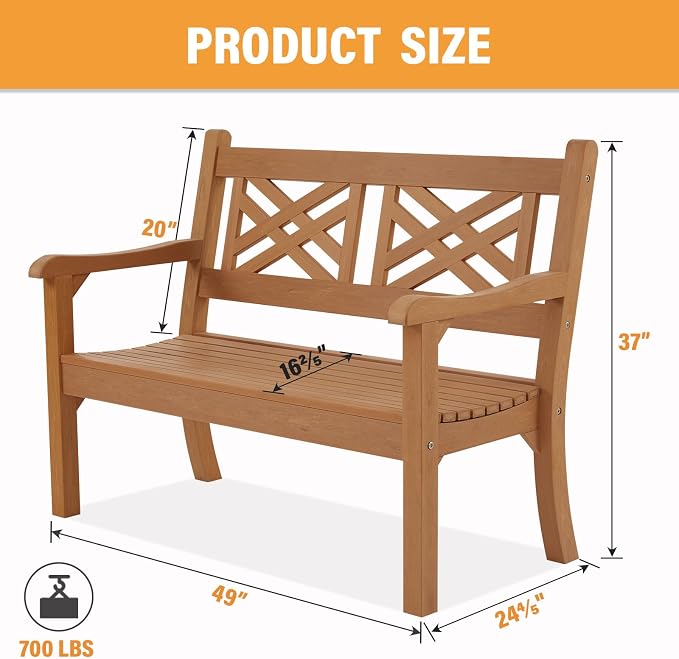 Psilvam 49''W All-Weather Poly Lumber Outdoor Bench – 2- Person Garden Bench - Image 3