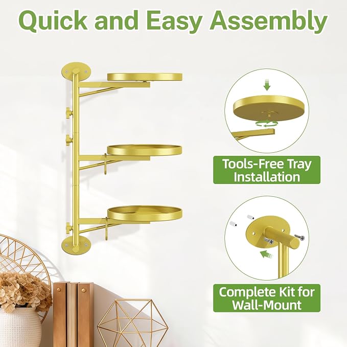 iDavosic.ly Rotating Window Plant Shelves, 3-Tier Metal Wall Stand - Image 6