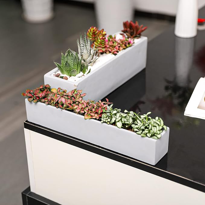 14.5-Inch Grey Rectangle Concrete Succulent Planter Windowsill Boxes - Image 5