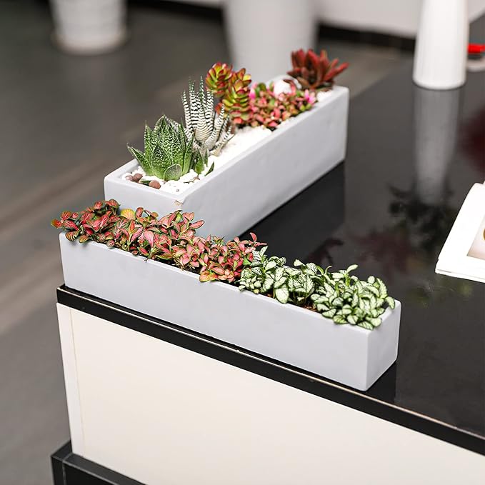 15 Inch Grey Rectangular Cement Planter Concrete Succulent Planter Windowsill - Image 4
