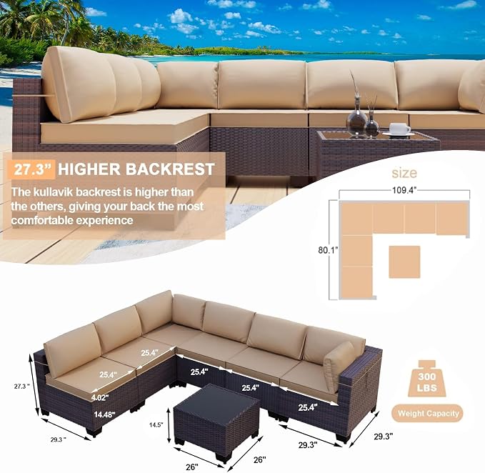 Kullavik 12PCS Outdoor Patio Furniture Set, PE Wicker Rattan Sectional Sofa - Image 8