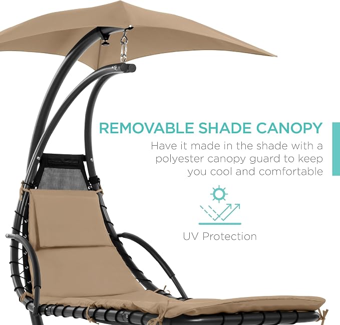 Best Choice Products Outdoor Hanging Curved Steel Chaise Lounge Chair Swing - Image 4