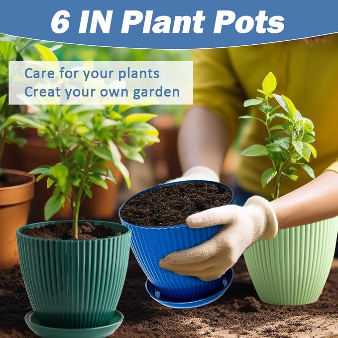 6 Inch Plant Pots, Plastic Flower Pots - Image 5