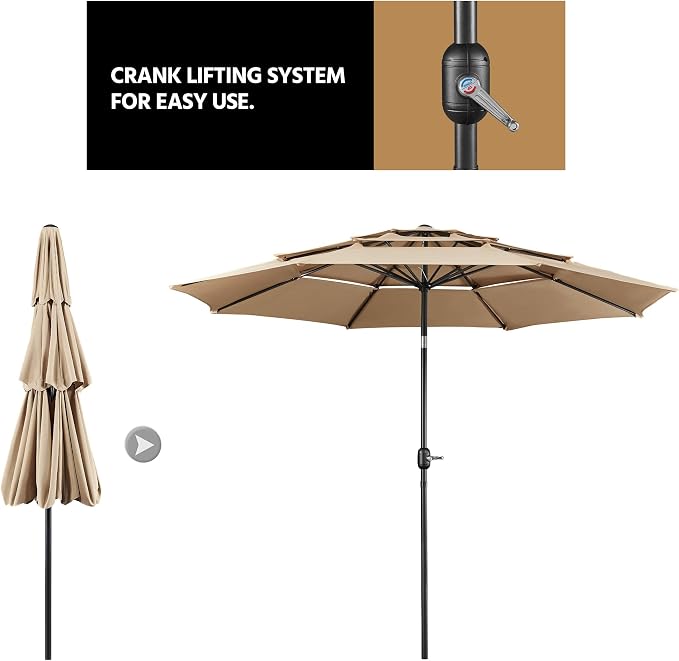 Yaheetech 3-Tier Patio Umbrella 10ft Vented Outdoor Canopy Sun Shade Large - Image 7