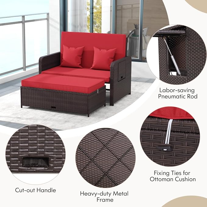 Nightcore Wicker Patio Outdoor Daybed, Outdoor Chaise Lounger w/ 4-Level - Image 8