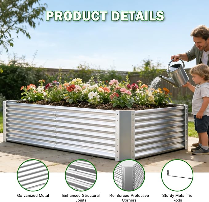 Galvanized Raised Garden Bed Kit Outdoor Patio, Deep Root Box Planter - Image 2