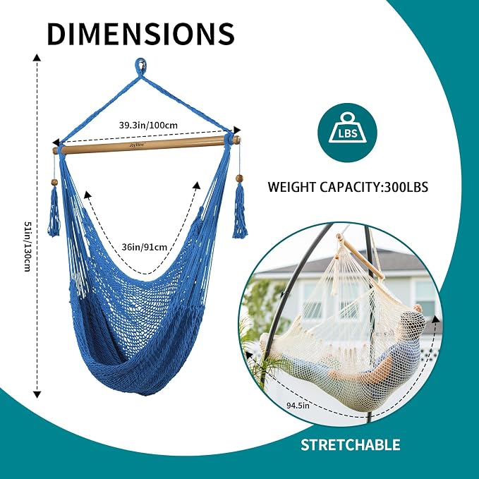 JoyView Hammock Chair with Spreader Bar Caribbean Hammock Swing Chair 300 LBS - Image 2