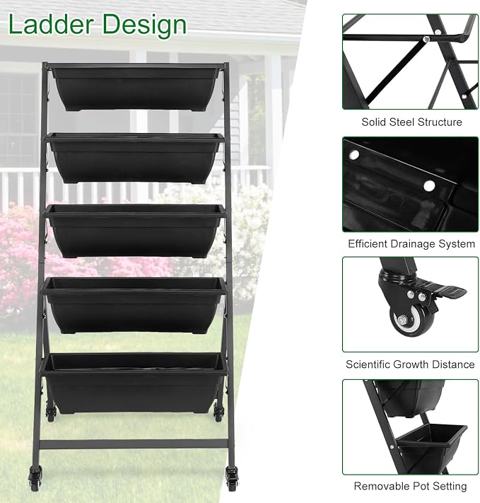 Outvita 4.4 FT Vertical Garden Bed, 5 Tier Vertical Raised Planter, Removable - Image 3