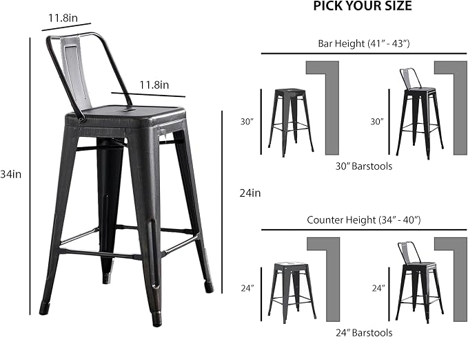 AC Pacific 24” Metal Barstool Set of 4 – Country Rustic Style - Image 3