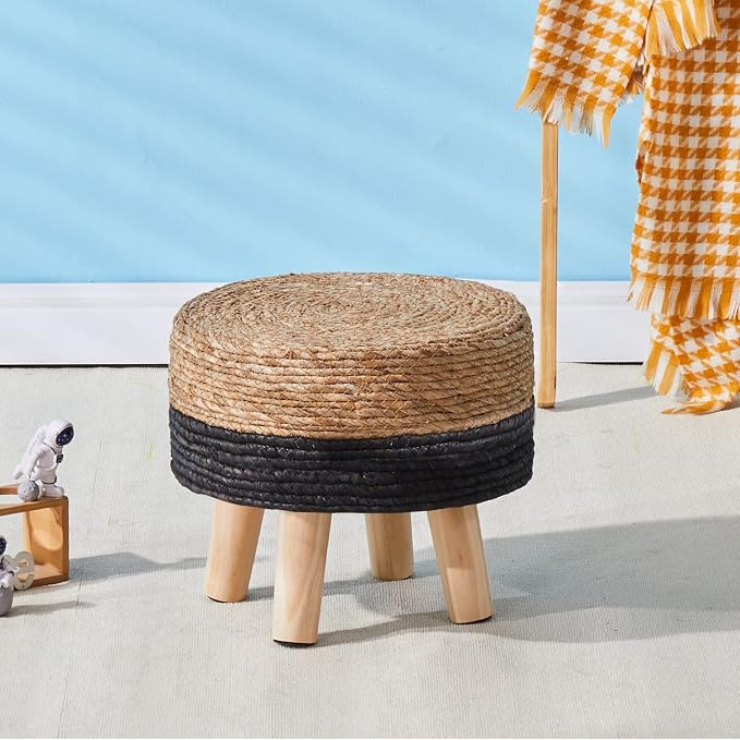 Wimarsbon Round Foot Stool Natural Seagrass Poufs Ottoman Hand Weave Footrest - Image 6