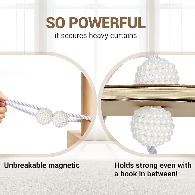 Hion Magnetic Curtain Tiebacks White 6 Pack, Curtain Tiebacks Buckles Holdbacks - Image 6