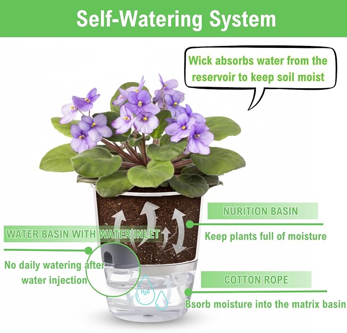 3.2 Inch Self Watering Planters Plastic Planter Pots 5 Pack Wicking Flower Pots - Image 5