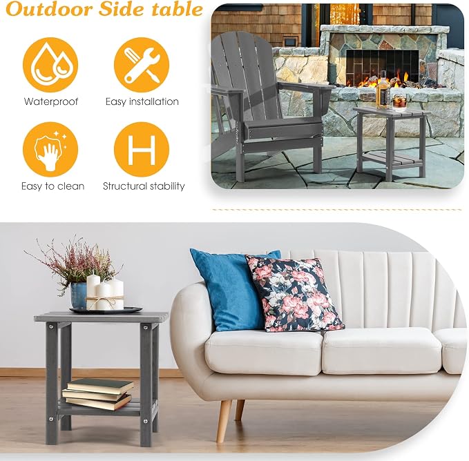 Adirondack Outdoor Side Table, 2-Tier Sturdy Patio End Table Weather Resistant - Image 4