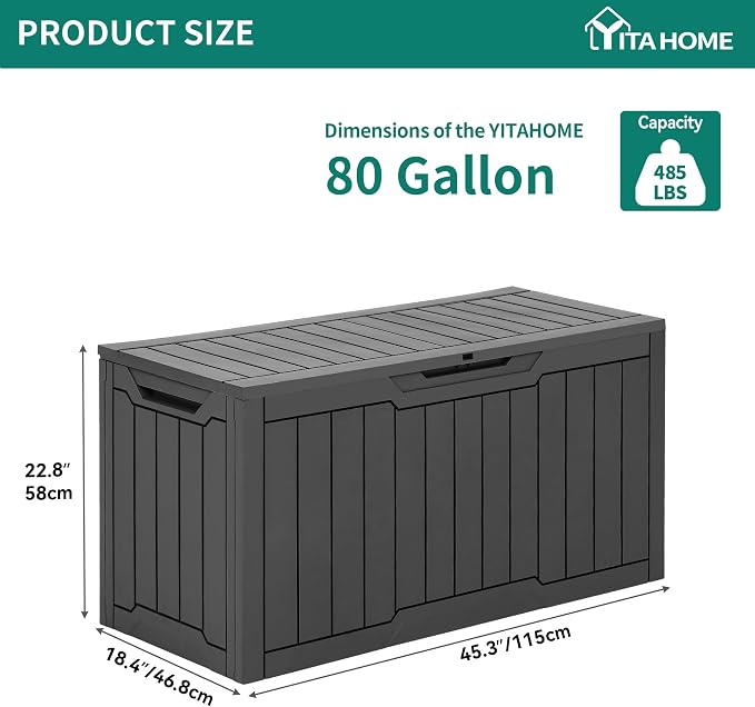 YITAHOME 80 Gallon Outdoor Storage Box, Large Waterproof Resin Deck Box - Image 6
