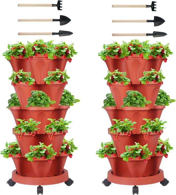 GameXcel Vertical Planter 5 Tier Stackable Planters Garden Planters Strawberry by GameXcel