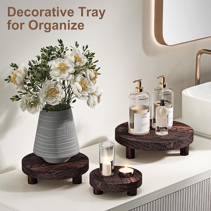3 Pcs Wood Plant Stand Indoor Outdoor, Round Wood Riser - Image 5