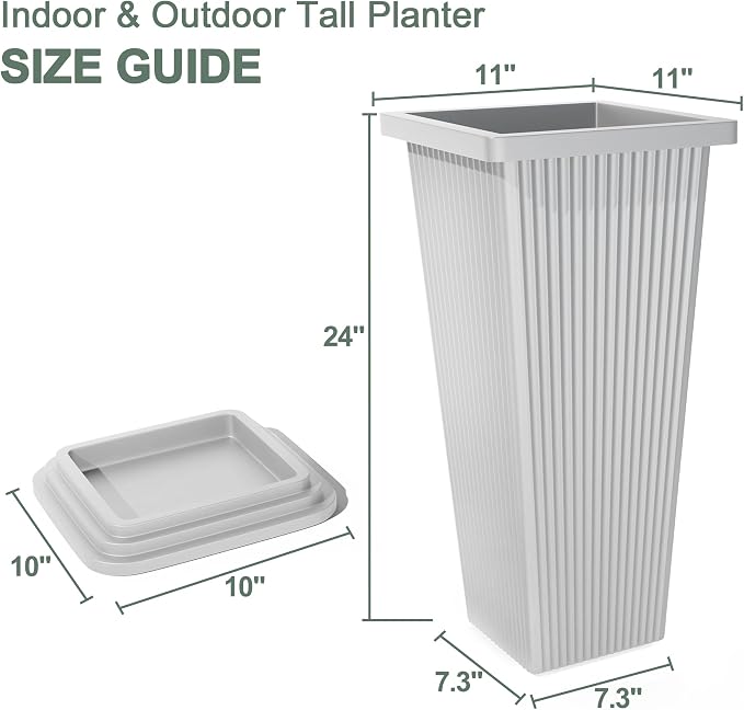 Tall Outdoor Planters Set of 2, Large Indoor Modern Planter Flower Pots - Image 2