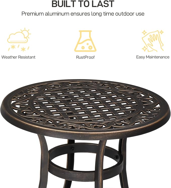 VINGLI 24” Cast Aluminum Outdoor Side Table, All Weather Round Patio Coffee - Image 5