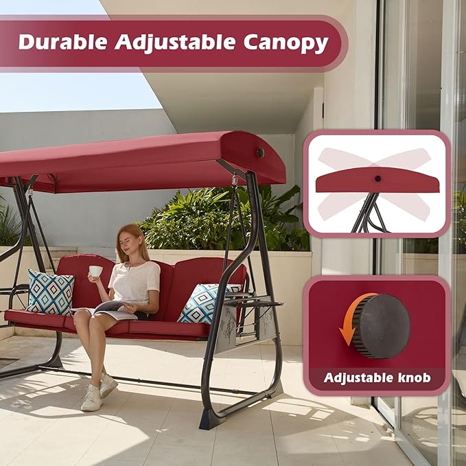 3-Seat Patio Porch Swing 800LBS Outdoor Swing - Image 5