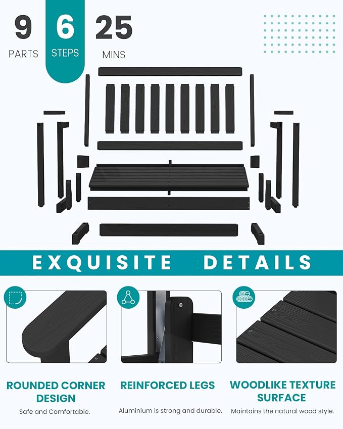 SERWALL Outdoor Glider Bench Set of 2, HDPE Weather-Resistant Swinging Bench - Image 4