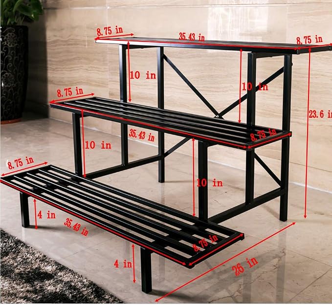 Zhongma 3 Tier Sturdy Metal Plant Stand, L35.43 x W26 x H23.6 inch, Heavy Duty - Image 2