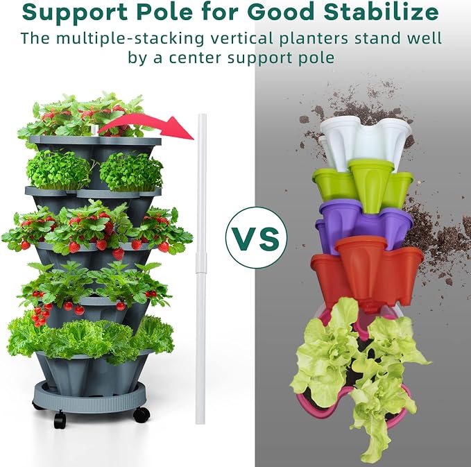 7 Tiered Strawberry Vertical Planters Tower Garden 2 Pack, Stacking Herb - Image 6
