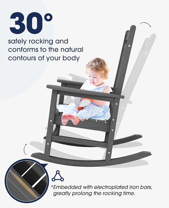KINGYES Oversized Outdoor Rocking Chair, All-Weather Patio Rocking Chairs - Image 6