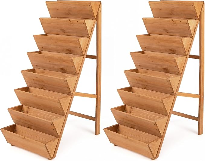 Giantex 8-Tier Wooden Vertical Raised Garden Bed Set of 2, Freestanding Plant by Giantex