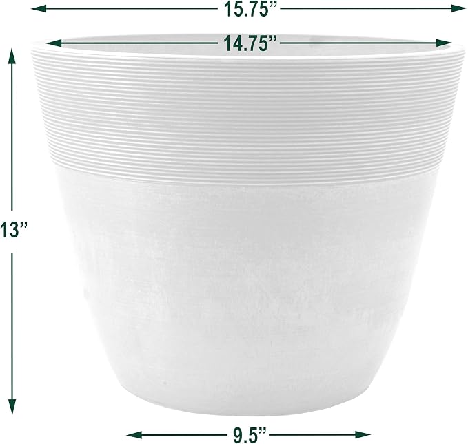 PSW Pot Collection 16-inch Plastic/Stone/Wood Composite Large Ribbed Planter – - Image 4