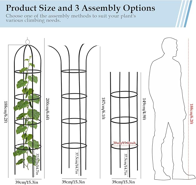 100% Metal Trellis for Climbing Plants Outdoor 6.6ft 1PK, Garden Obelisk - Image 3