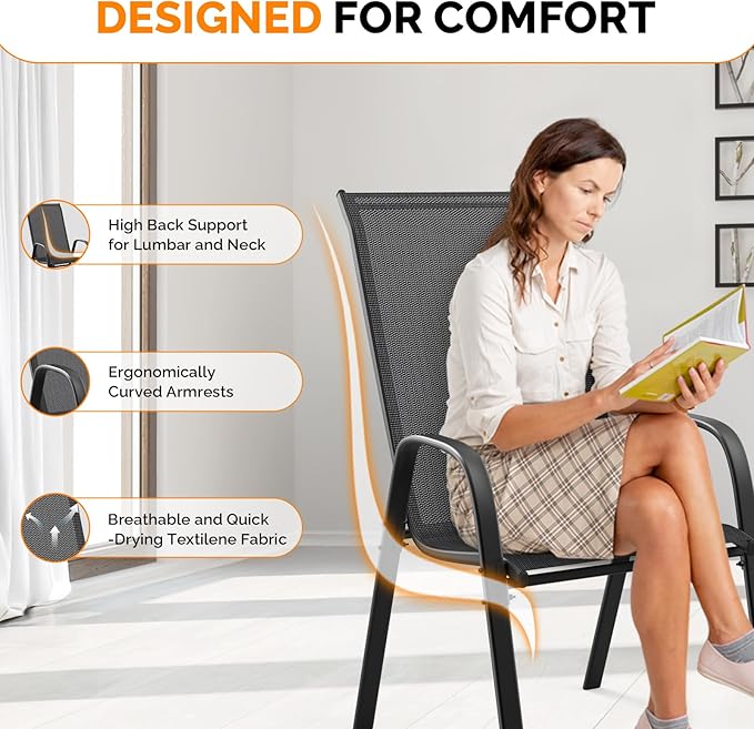 VINGLI Patio Chairs Set of 6 – Stackable Outdoor Dining Chairs - Image 5