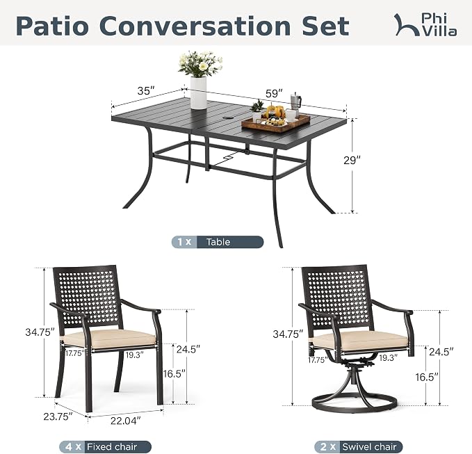 PHI VILLA 7 Pieces Outdoor Dining Set - Image 9
