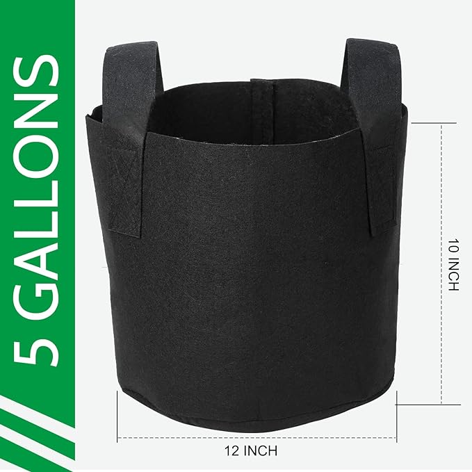 JERIA 12-Pack 5 Gallon Grow Bags, 300G Thickened Nonwoven Garden Pots, Heavy - Image 2