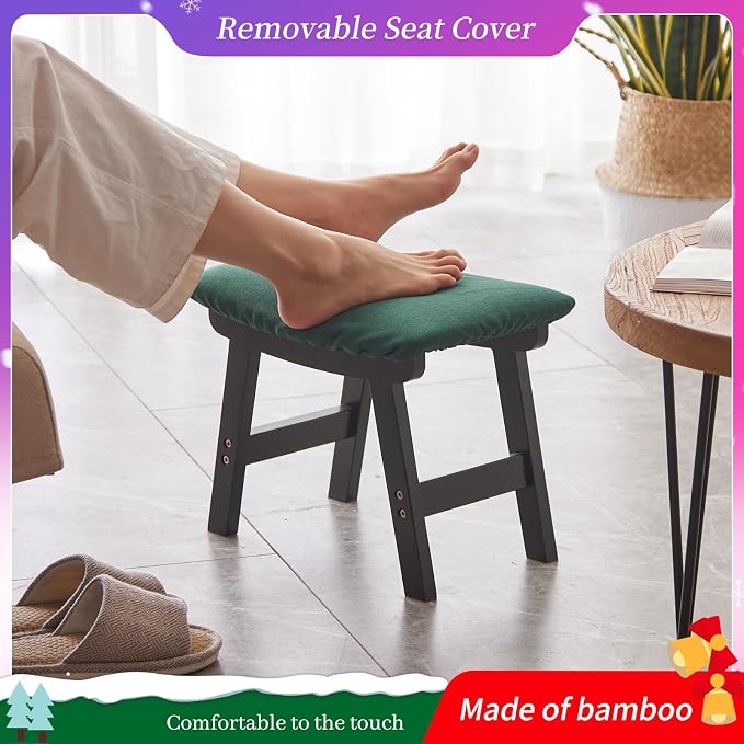 Foot Stool, Bamboo Small Sofa Foot Rest Under Desk, Extra Seating - Image 3
