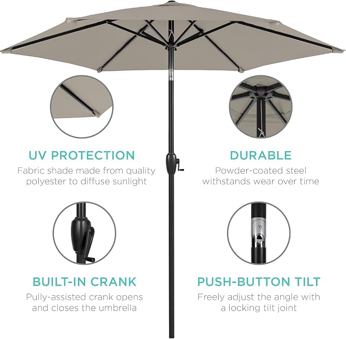 Best Choice Products 7.5ft Heavy-Duty Round Outdoor Market Table Patio Umbrella - Image 5