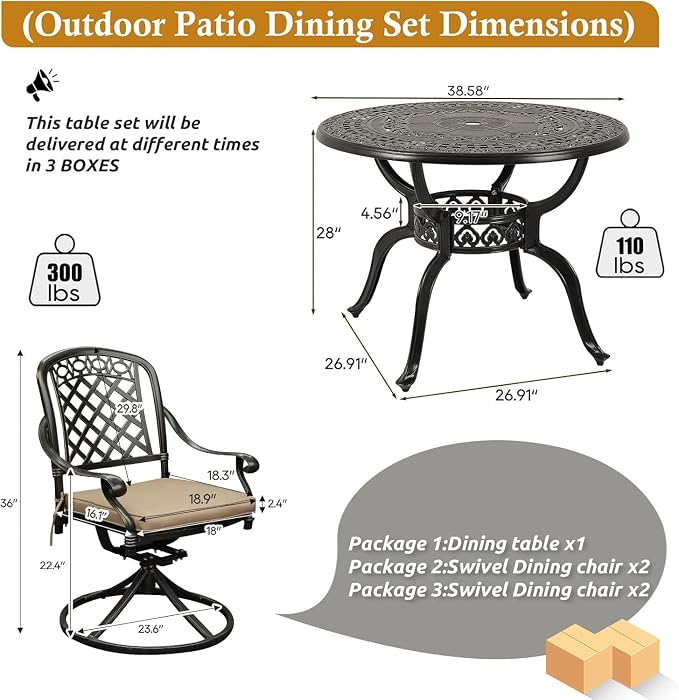 5-Piece Cast Aluminum Outdoor Patio Dining Set, All Weather Cast Aluminum - Image 7