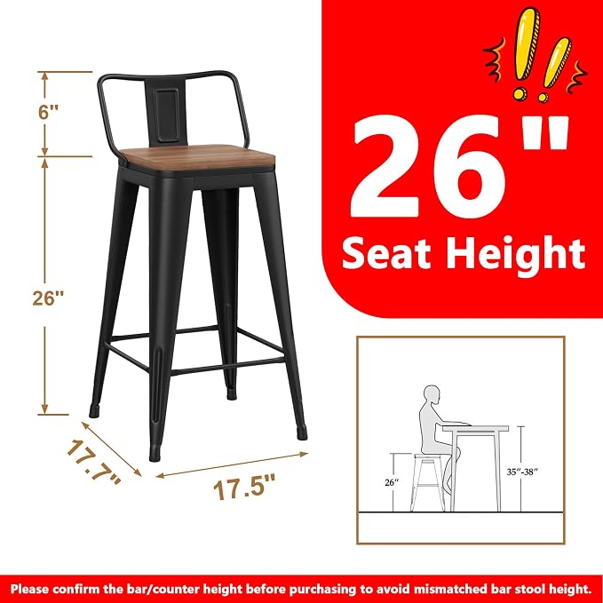 WENTMENT Metal Bar Stools Set of 4 Counter Height Barstools - Image 2